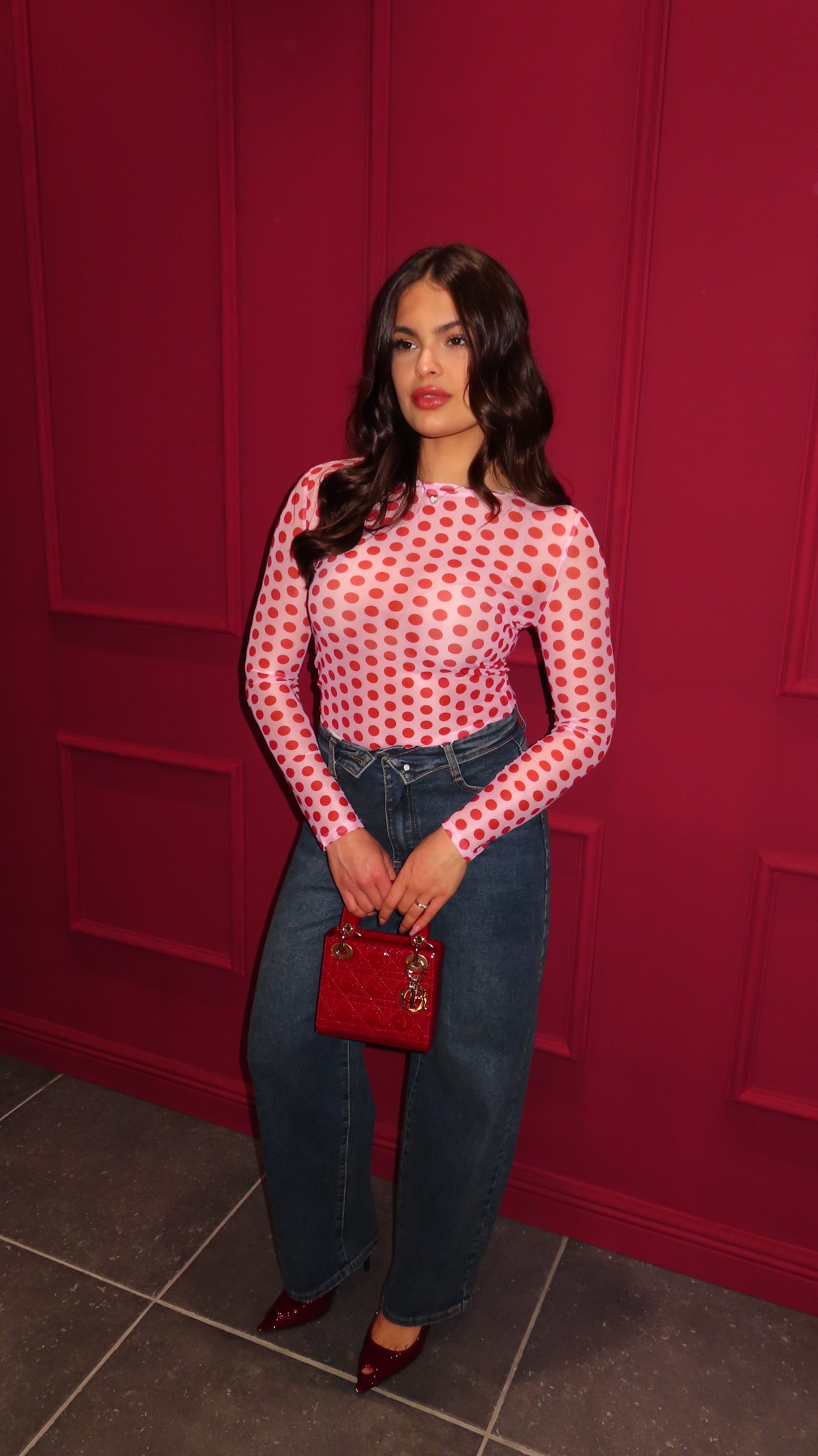 MAGLIA VELATA POIS ROSA/ROSSO